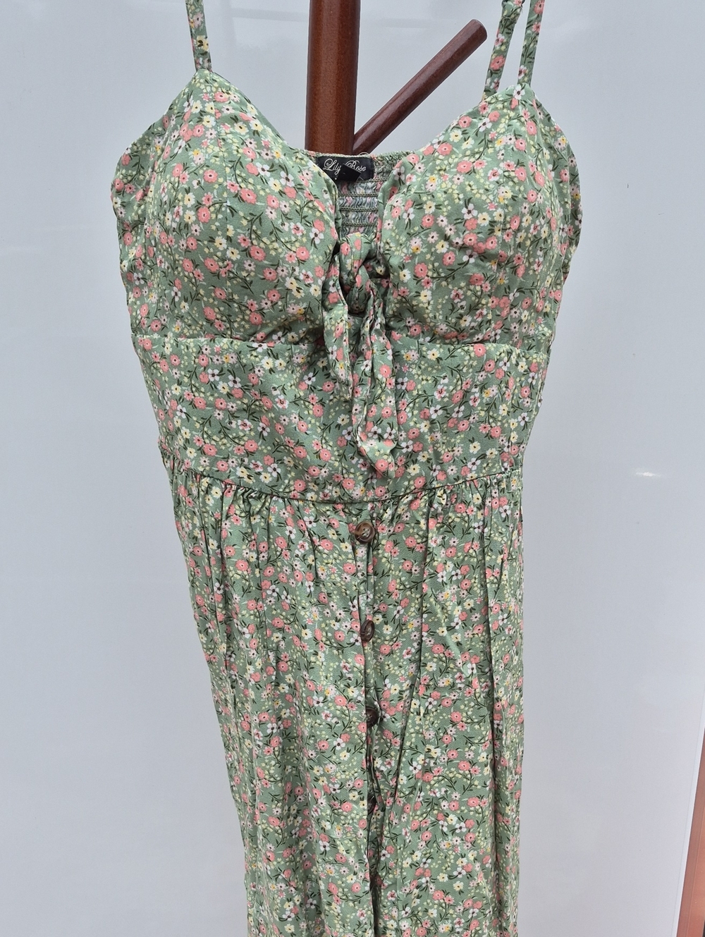 Lily Rose Sage Green Floral Midi Dress with Pink Flowers